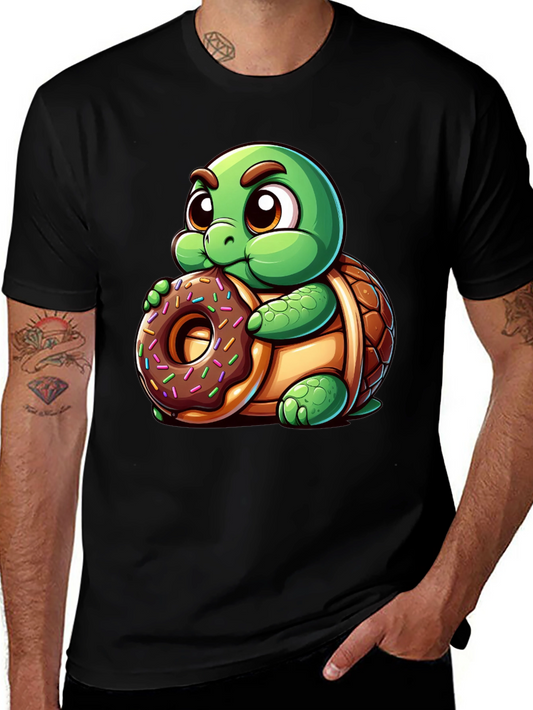 Camiseta Negra con Tortuga Adorable y Dona
