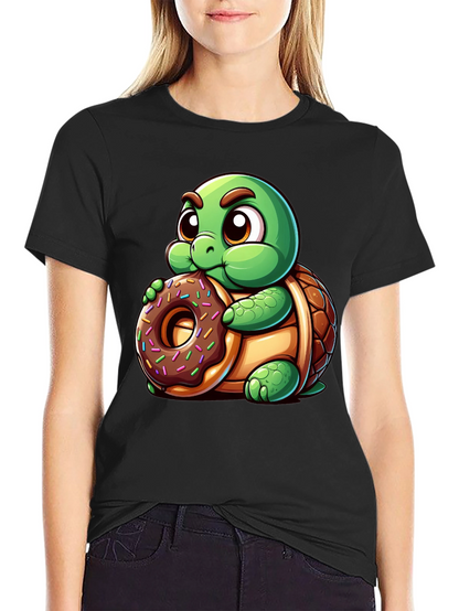 Camiseta Negra con Tortuga Adorable y Dona