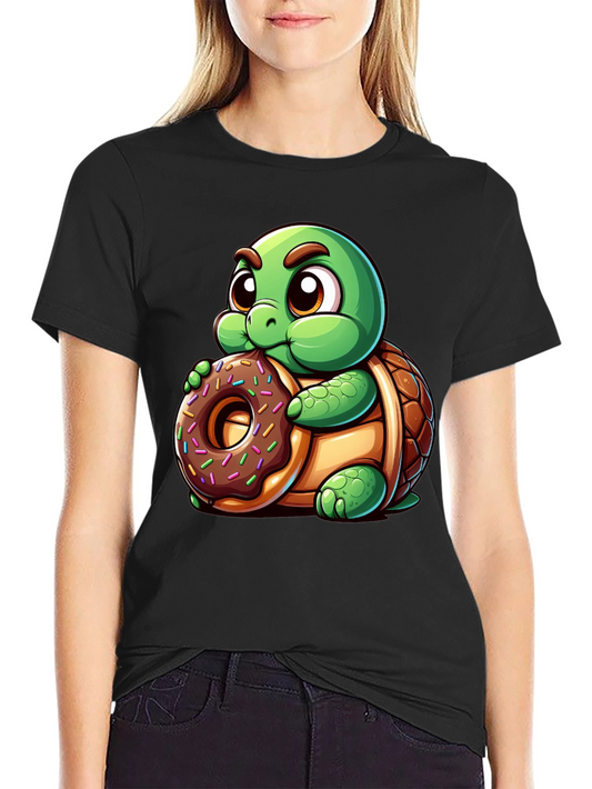 Camiseta Negra con Tortuga Adorable y Dona
