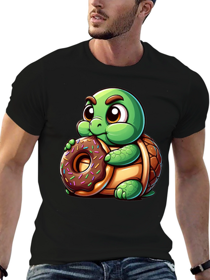 Camiseta Negra con Tortuga Adorable y Dona
