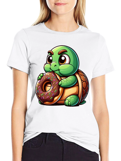 Camiseta Negra con Tortuga Adorable y Dona