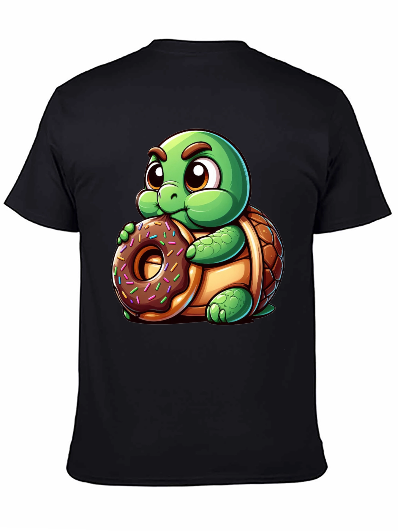 Camiseta Negra con Tortuga Adorable y Dona
