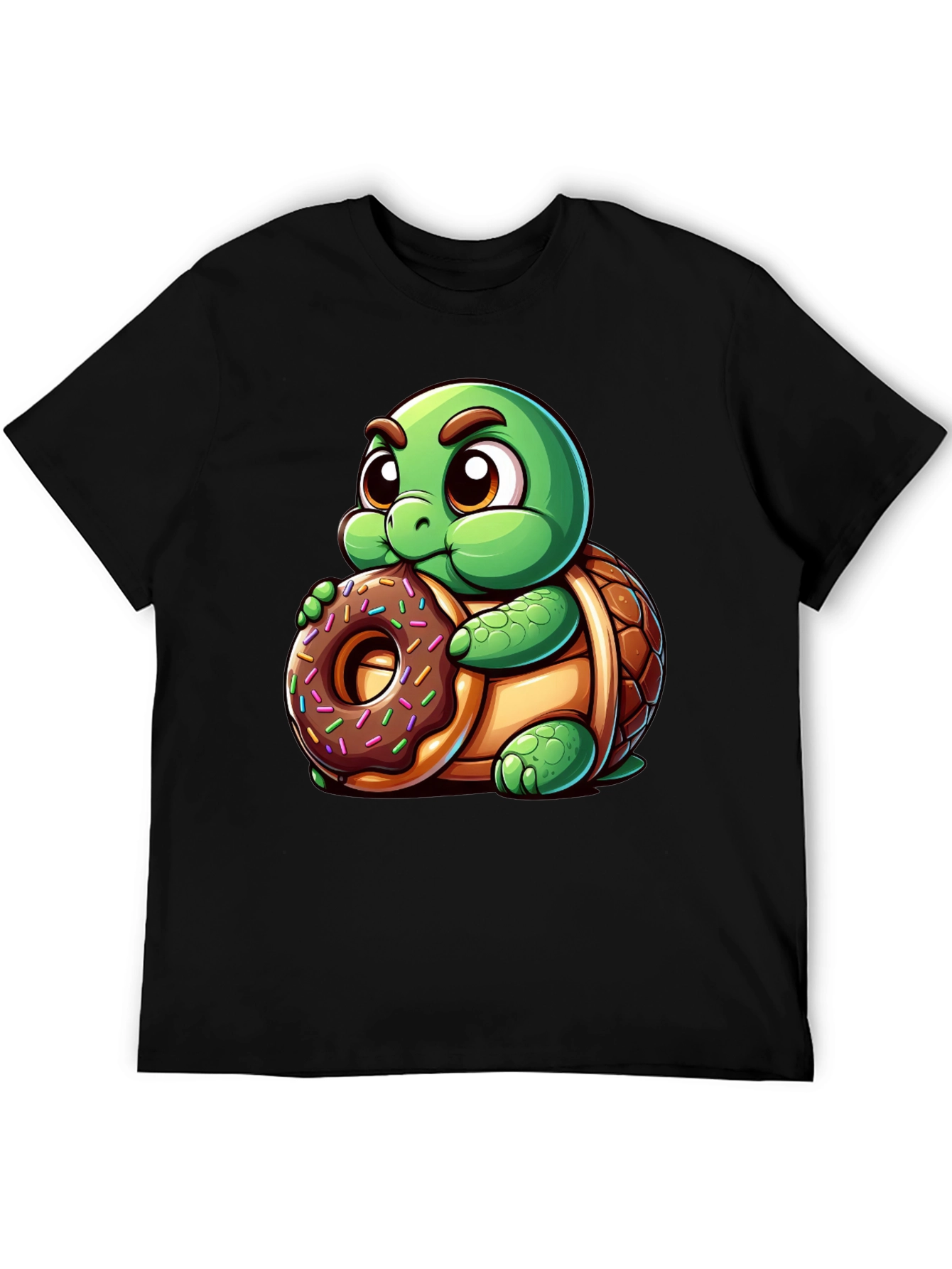Camiseta Negra con Tortuga Adorable y Dona