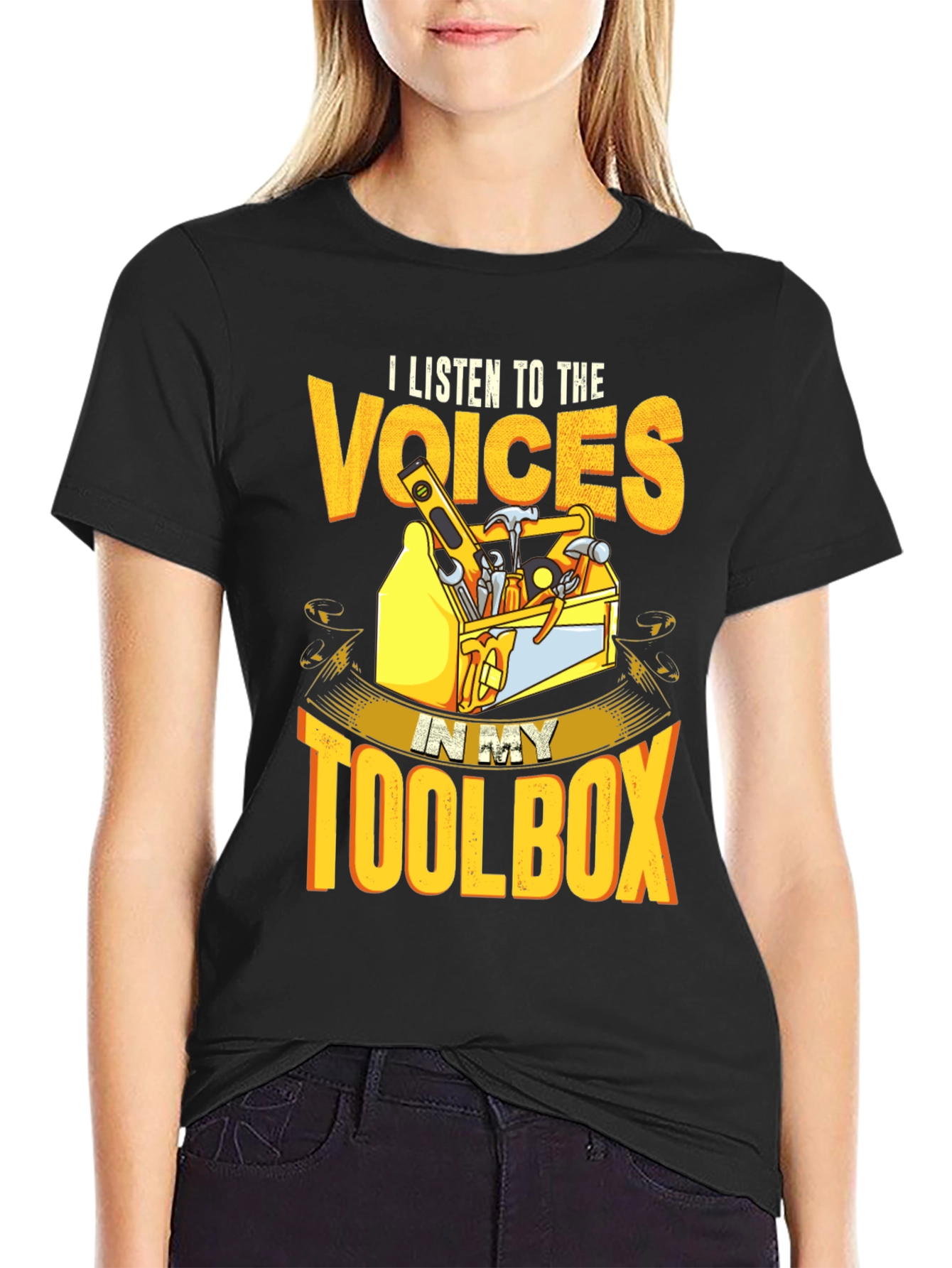 Camiseta Negra Voces en mi Caja de Herramientas