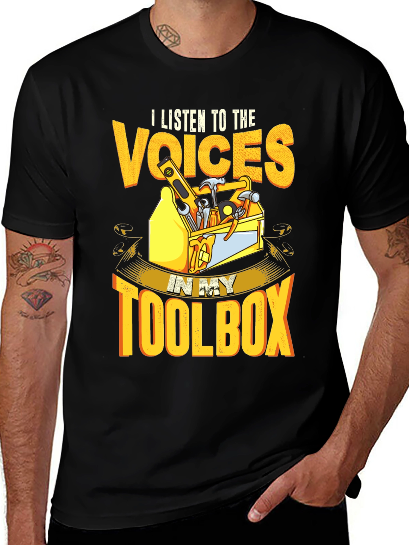 Camiseta Negra Voces en mi Caja de Herramientas