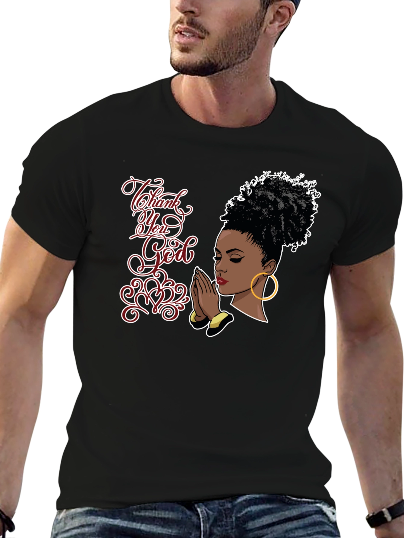 Camiseta Negra Gracias Dios para Hombre
