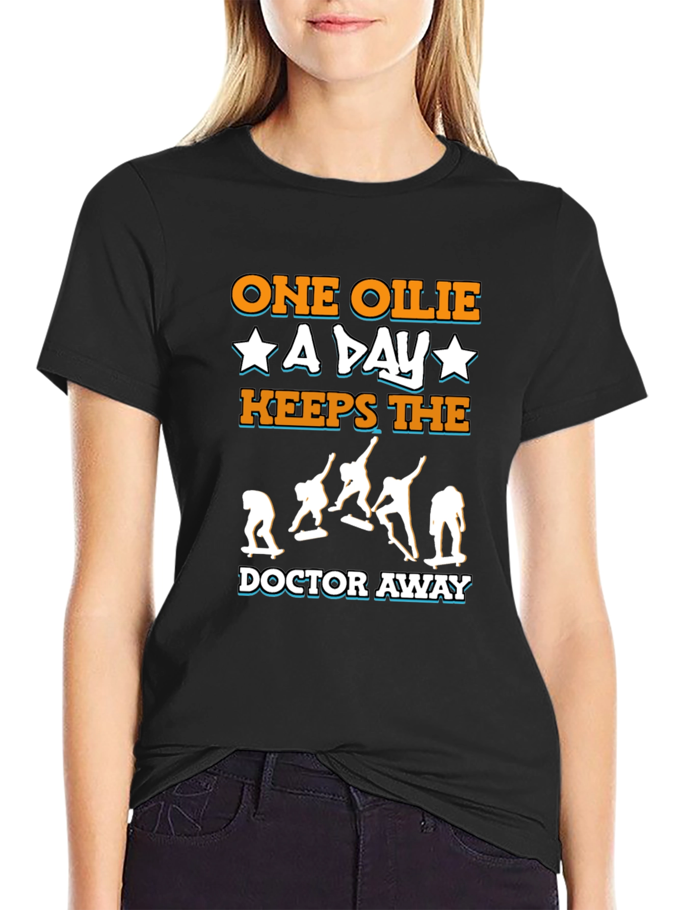 Camiseta Negra One Ollie A Day para Skaters