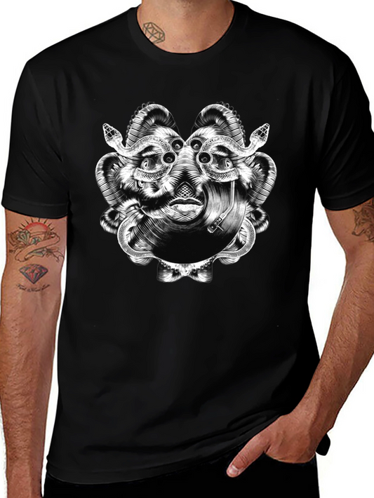 Camiseta Negra con Diseño Abstracto de Serpientes
