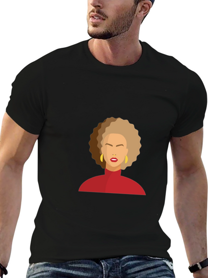 Camiseta Negra con Diseño Abstracto de Mujer