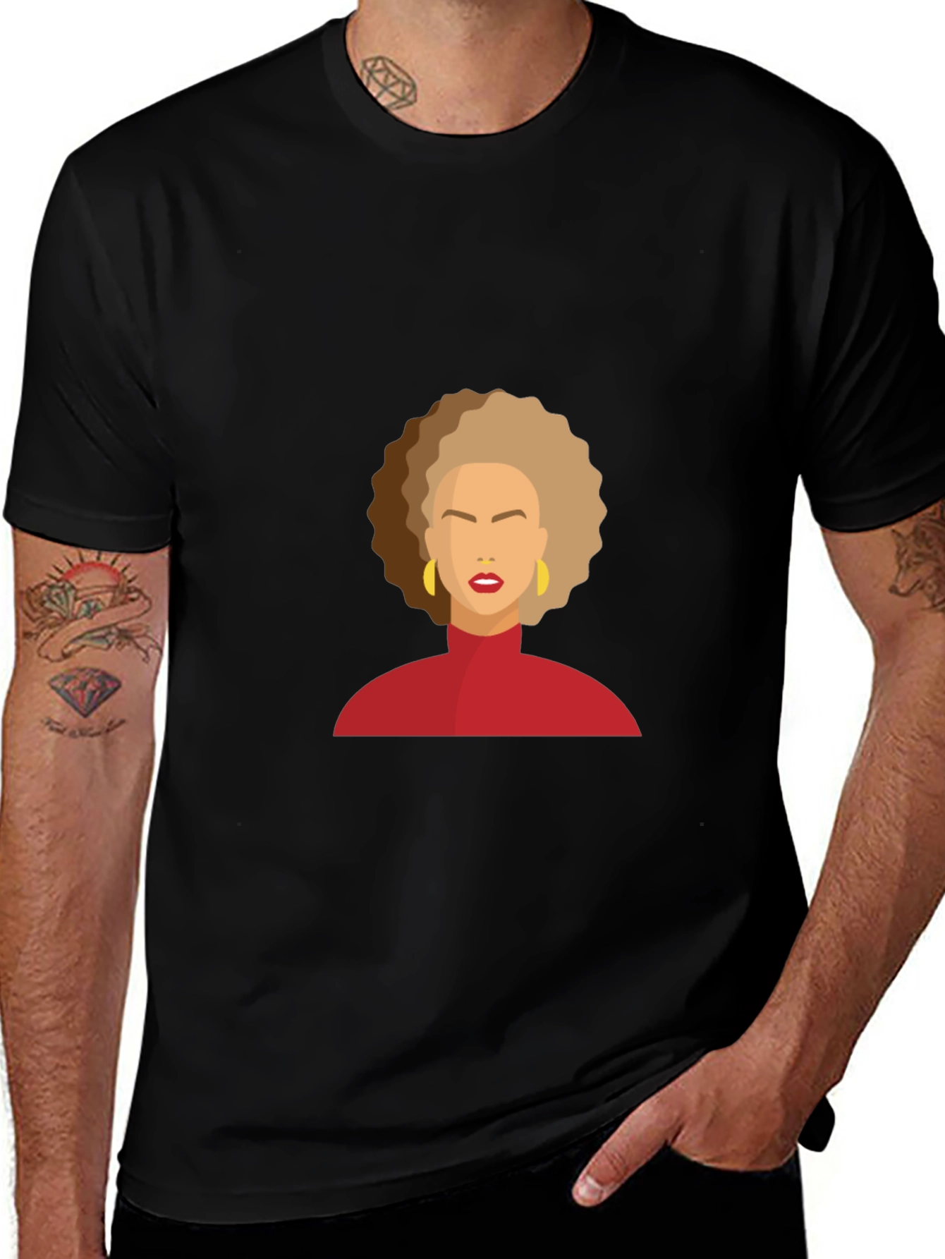 Camiseta Negra con Diseño Abstracto de Mujer