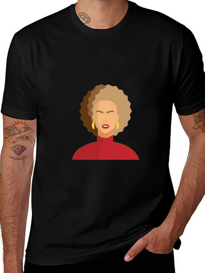 Camiseta Negra con Diseño Abstracto de Mujer