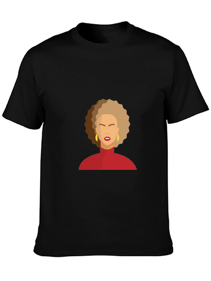 Camiseta Negra con Diseño Abstracto de Mujer