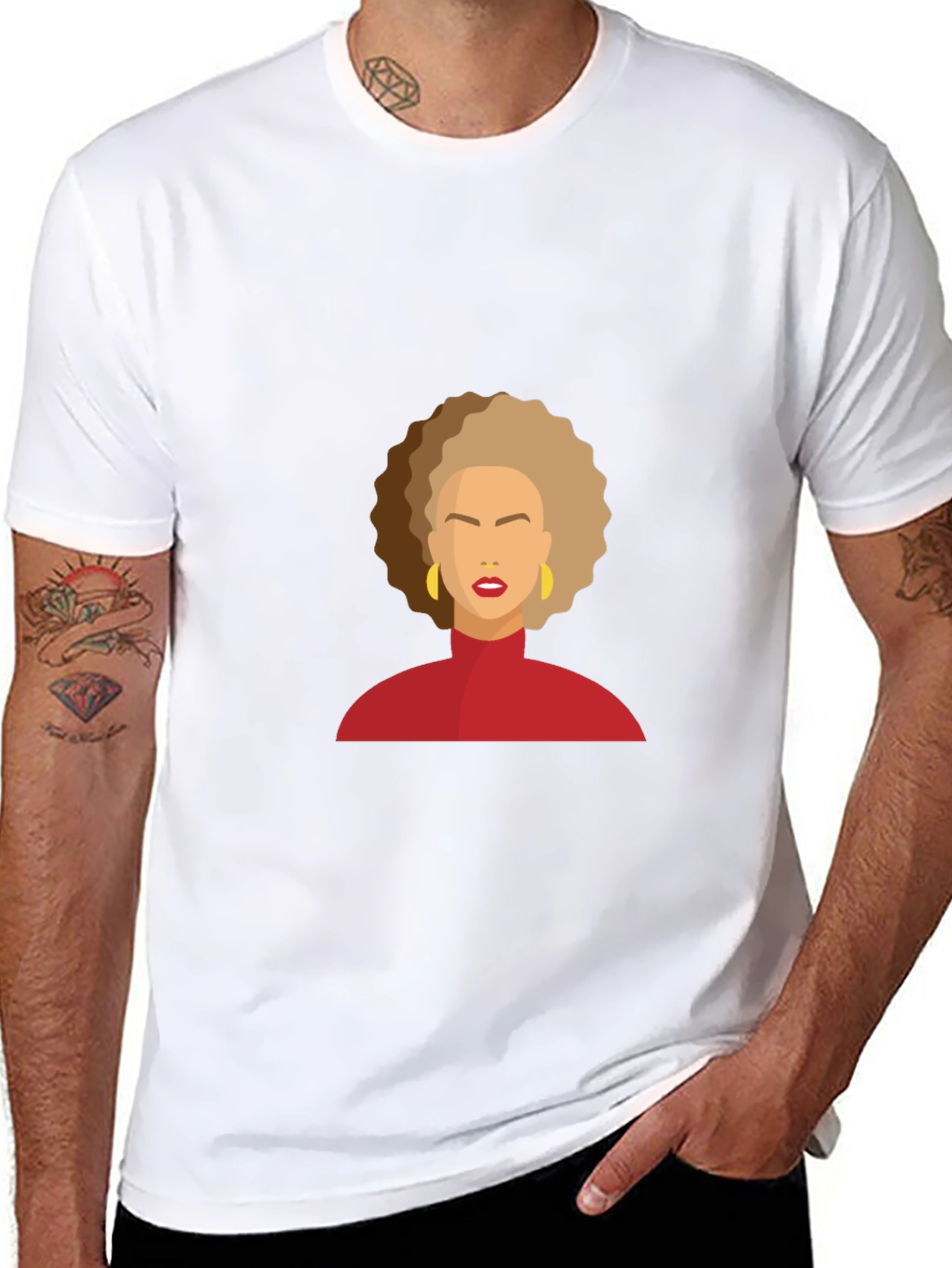 Camiseta Negra con Diseño Abstracto de Mujer