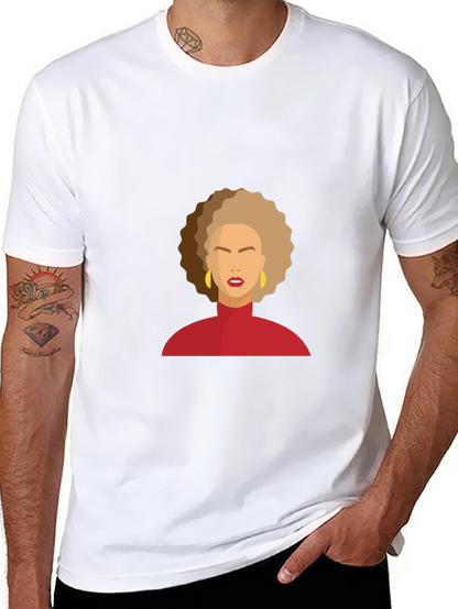 Camiseta Negra con Diseño Abstracto de Mujer