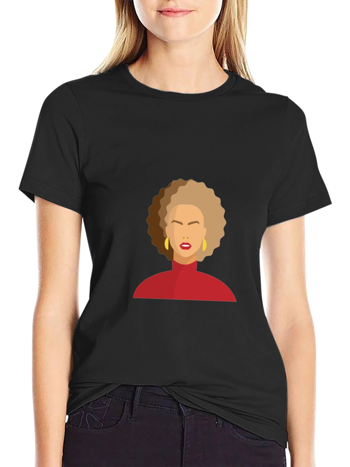 Camiseta Negra con Diseño Abstracto de Mujer