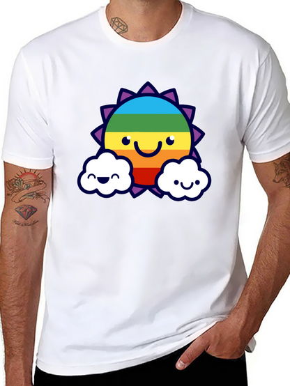 Camiseta Negra con Sol Arcoíris Sonriente