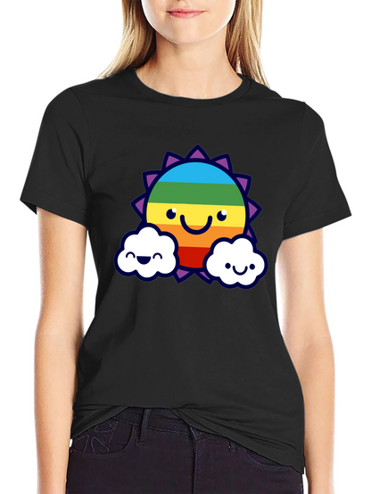 Camiseta Negra con Sol Arcoíris Sonriente
