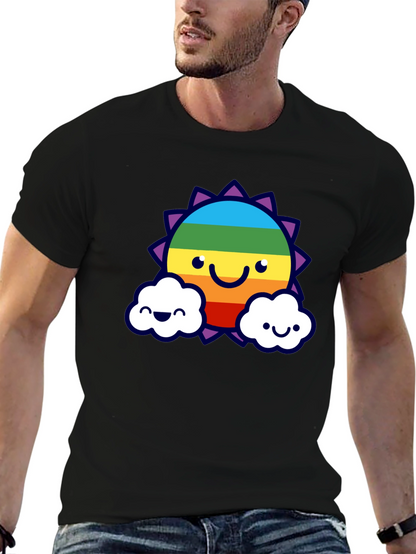 Camiseta Negra con Sol Arcoíris Sonriente