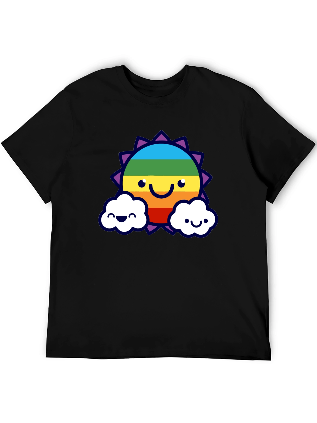 Camiseta Negra con Sol Arcoíris Sonriente