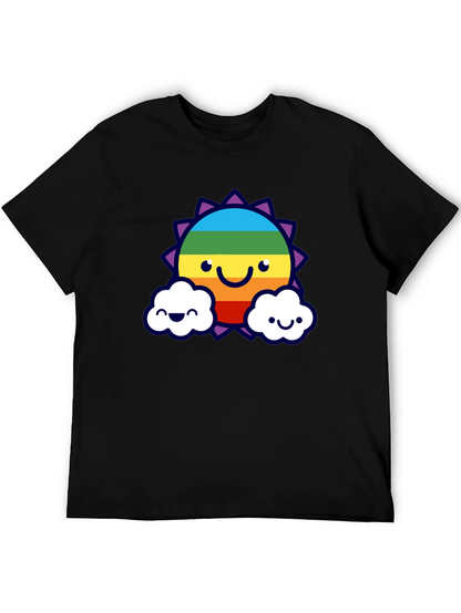 Camiseta Negra con Sol Arcoíris Sonriente