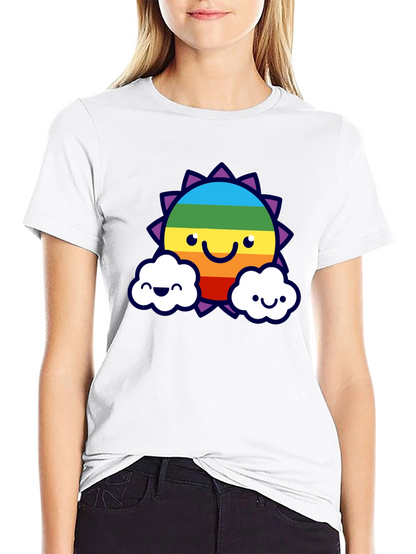 Camiseta Negra con Sol Arcoíris Sonriente