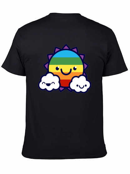 Camiseta Negra con Sol Arcoíris Sonriente