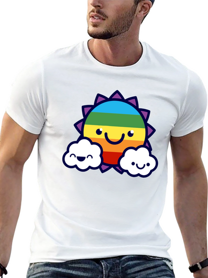 Camiseta Negra con Sol Arcoíris Sonriente