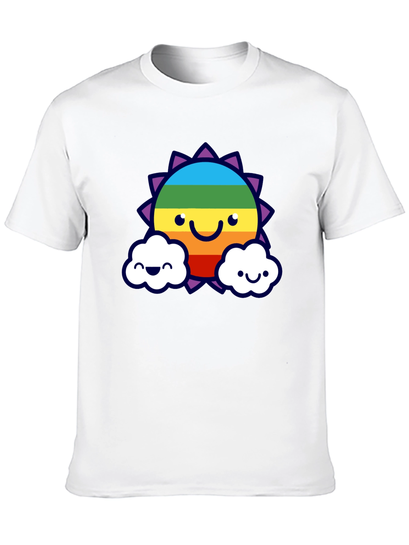 Camiseta Negra con Sol Arcoíris Sonriente