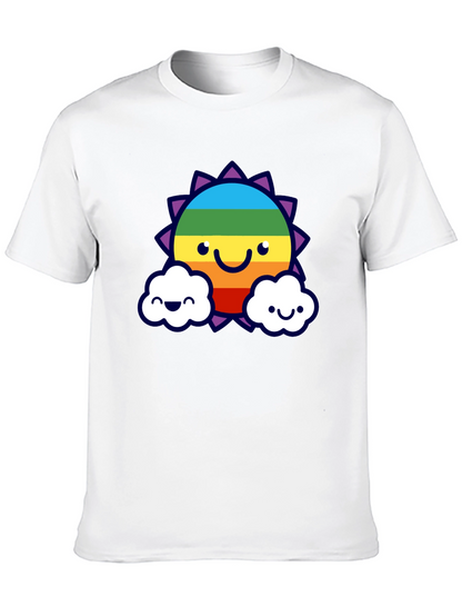 Camiseta Negra con Sol Arcoíris Sonriente