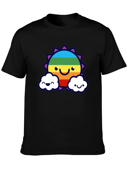 Camiseta Negra con Sol Arcoíris Sonriente