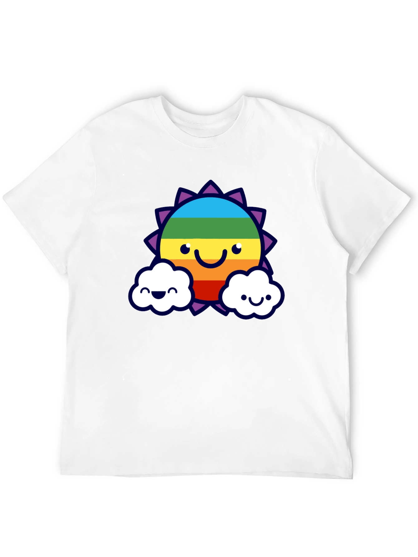 Camiseta Negra con Sol Arcoíris Sonriente