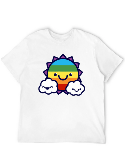 Camiseta Negra con Sol Arcoíris Sonriente