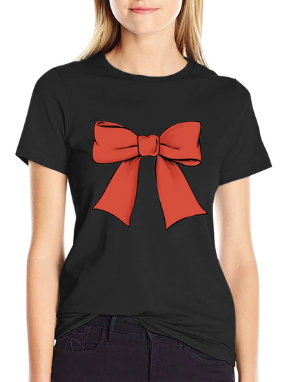 Camiseta Negra con Lazo Rojo Festivo