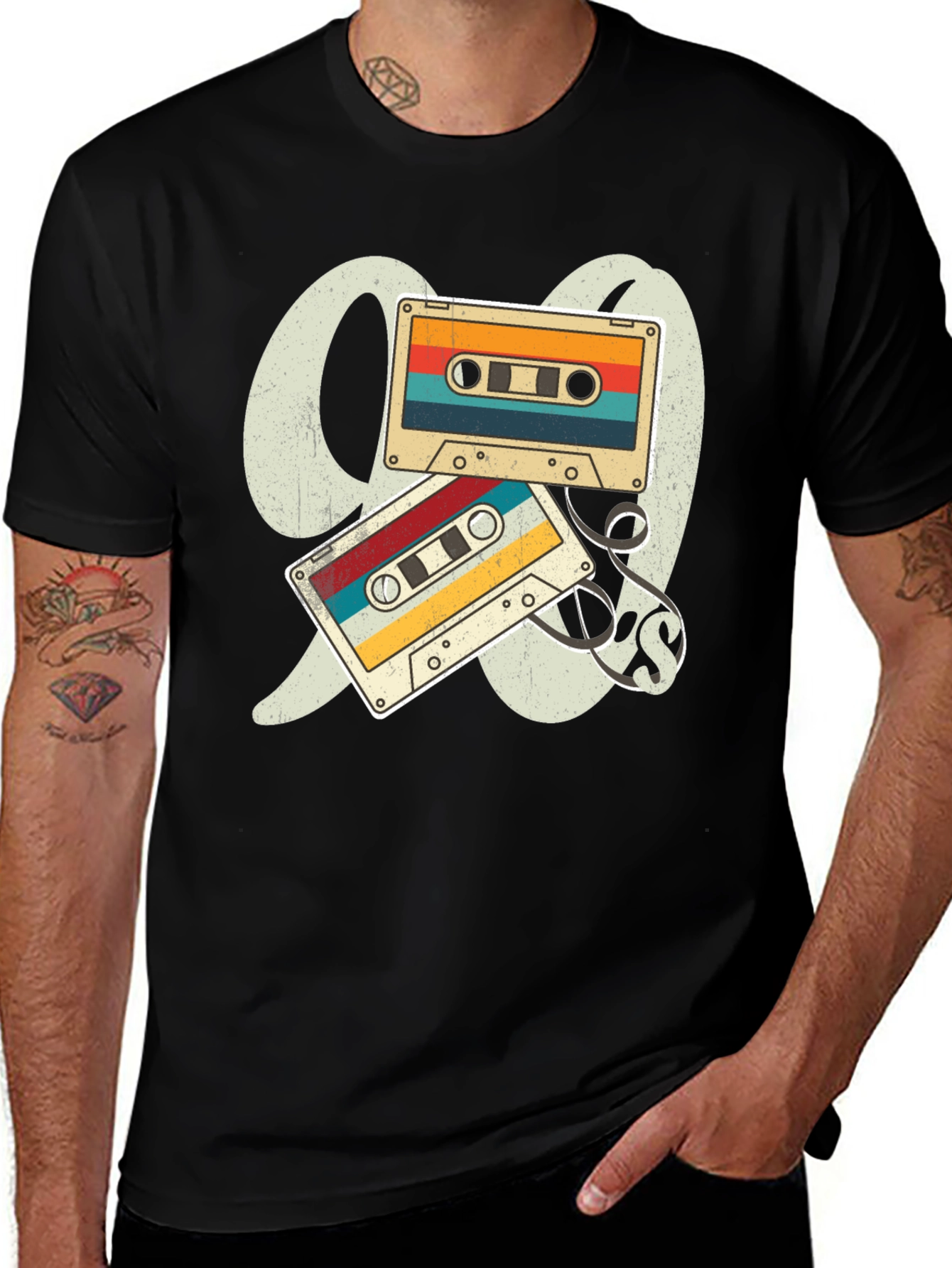 Camiseta Negra Retro Cassette Años 90