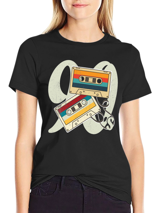 Camiseta Negra Retro Cassette Años 90