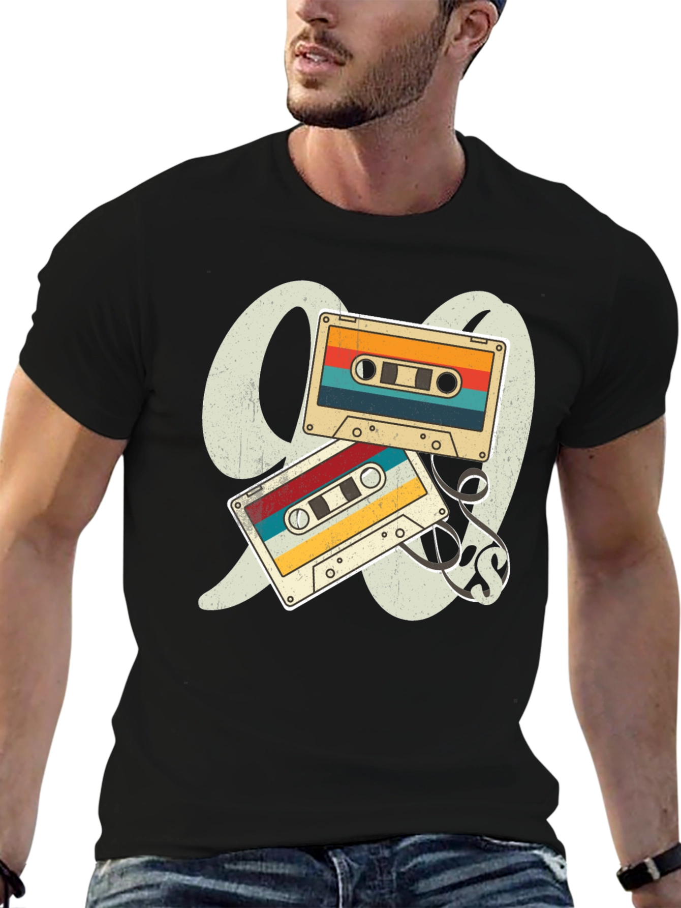 Camiseta Negra Retro Cassette Años 90