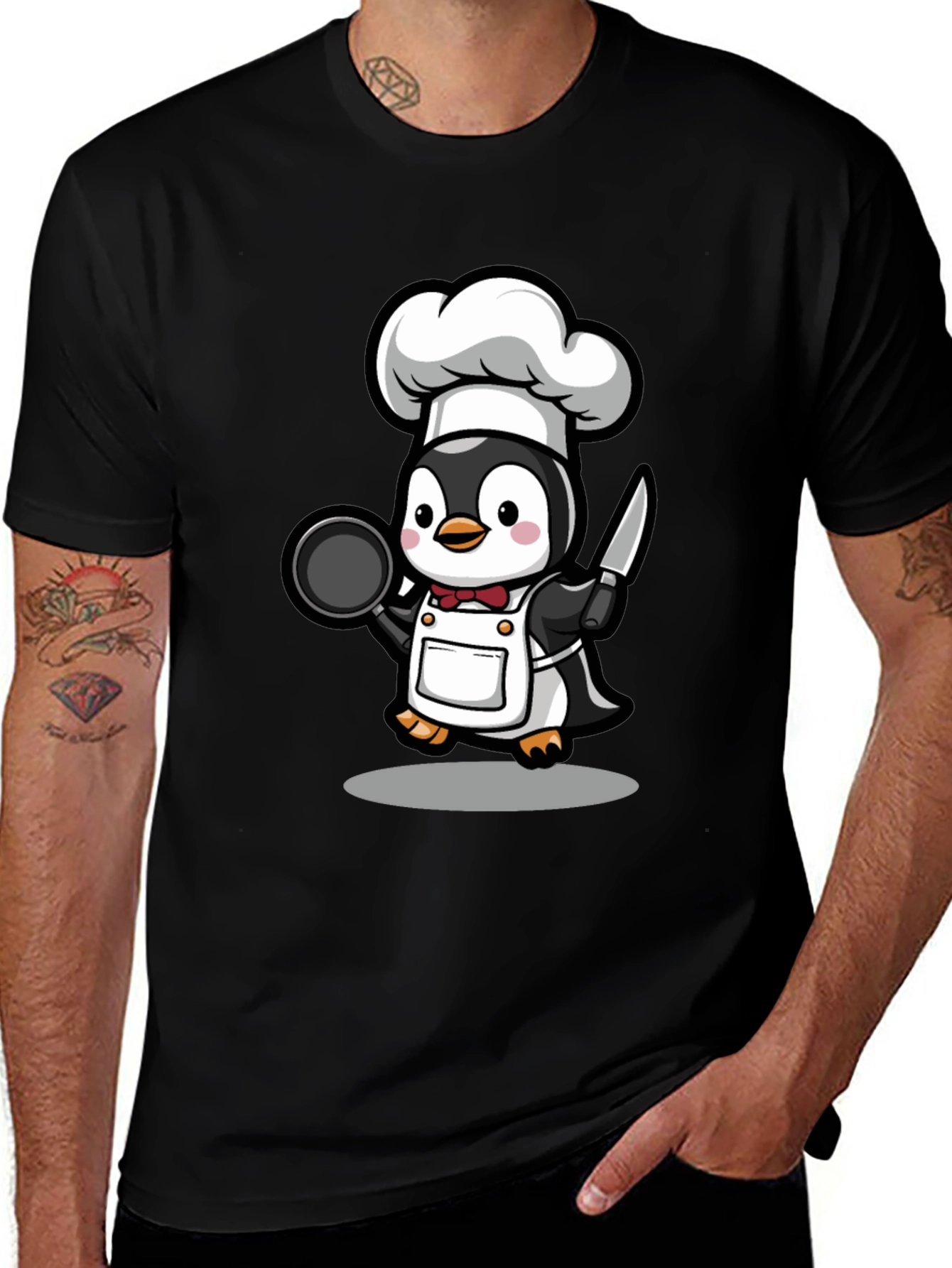 Camiseta Negra con Chef Pingüino
