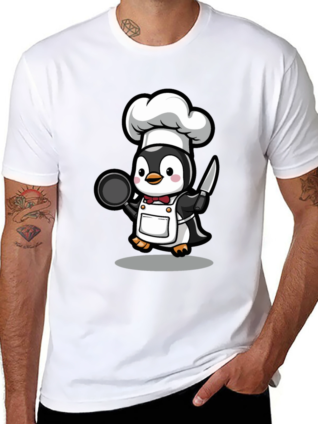 Camiseta Negra con Chef Pingüino