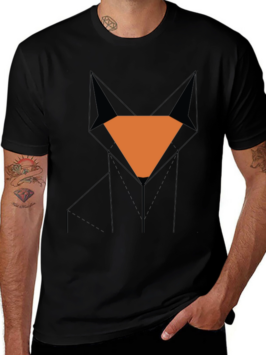 Camiseta Hombre Negra Diseño Zorro Geométrico