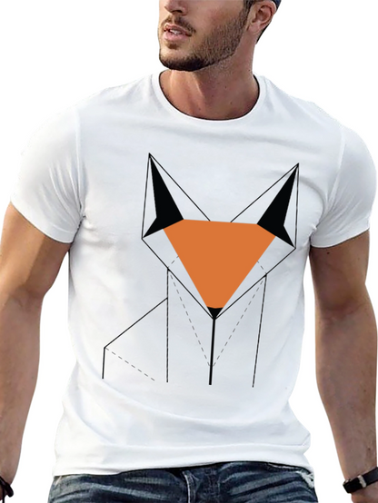 Camiseta Hombre Negra Diseño Zorro Geométrico