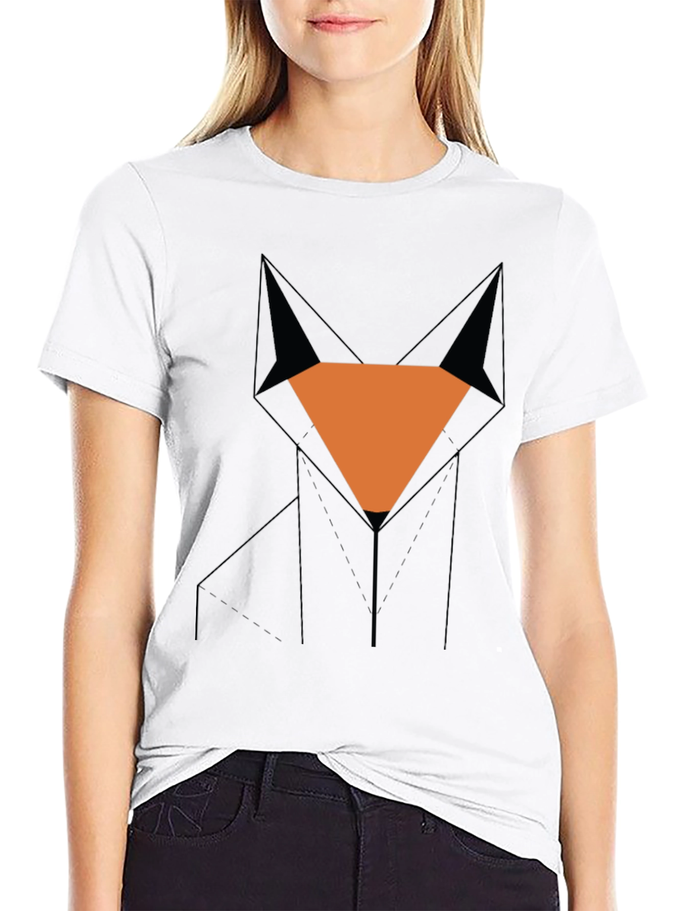 Camiseta Hombre Negra Diseño Zorro Geométrico