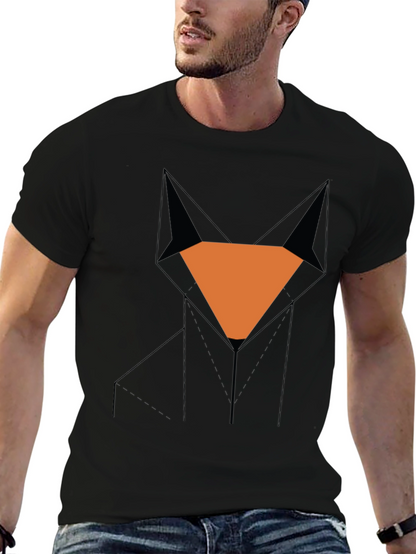 Camiseta Hombre Negra Diseño Zorro Geométrico