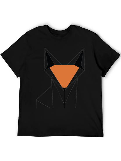 Camiseta Hombre Negra Diseño Zorro Geométrico