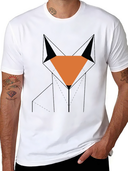 Camiseta Hombre Negra Diseño Zorro Geométrico