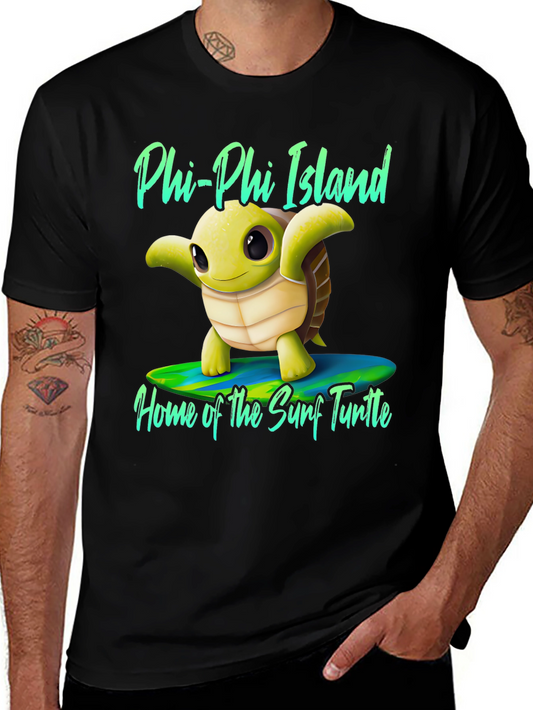 Camiseta Negra con Diseño de Tortuga Surfista Phi-Phi Island