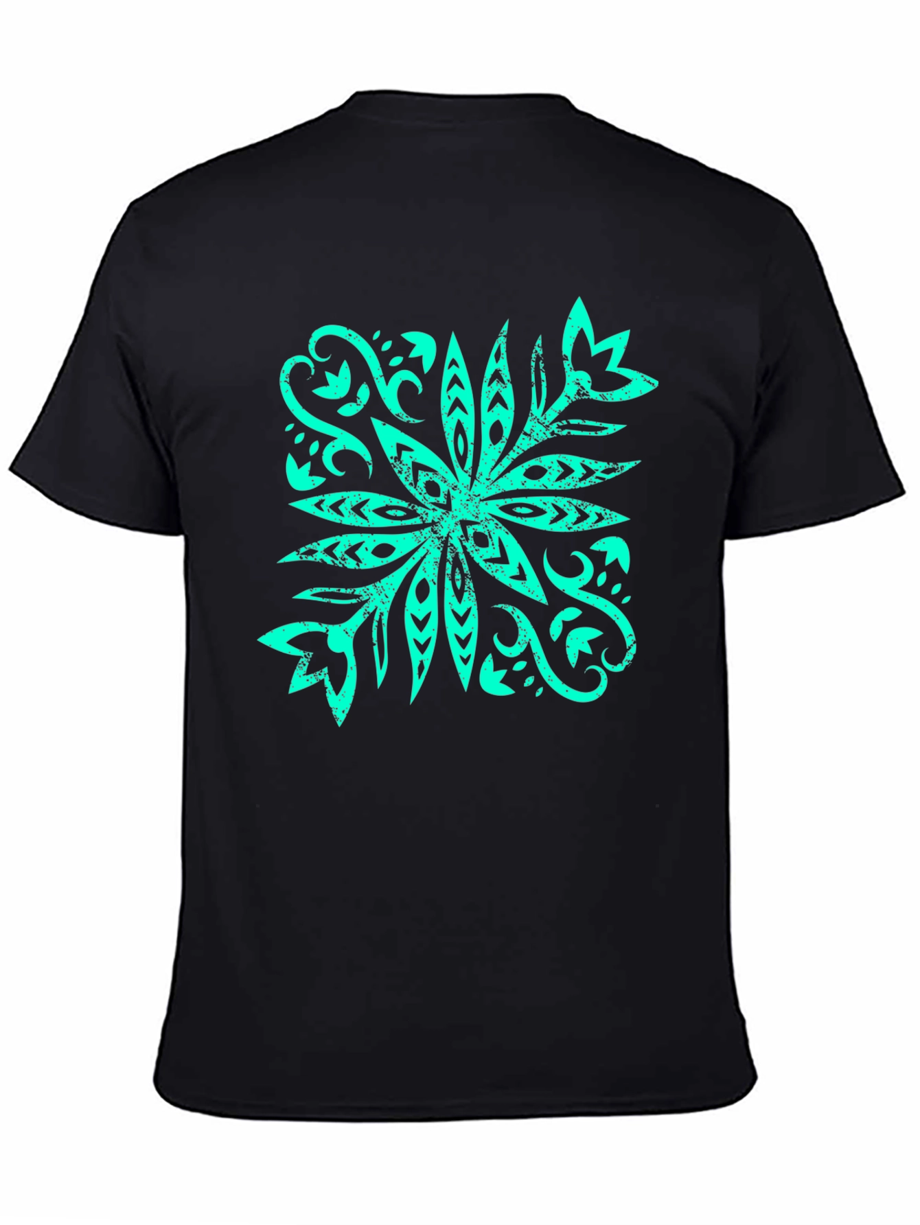Camiseta Negra con Diseño Floral Turquesa