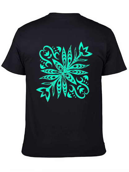 Camiseta Negra con Diseño Floral Turquesa