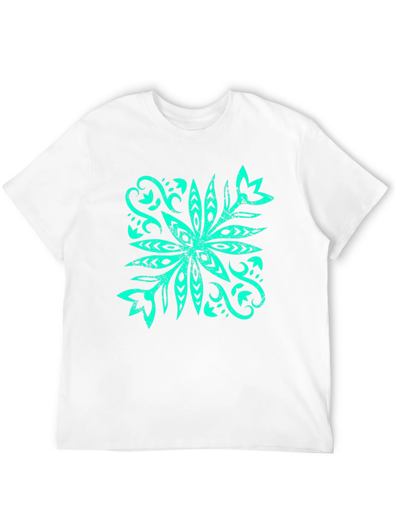 Camiseta Negra con Diseño Floral Turquesa