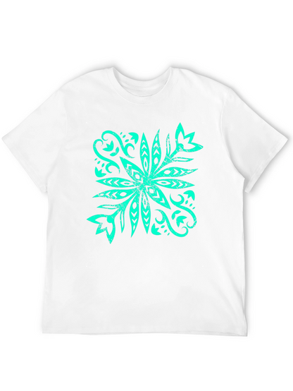 Camiseta Negra con Diseño Floral Turquesa