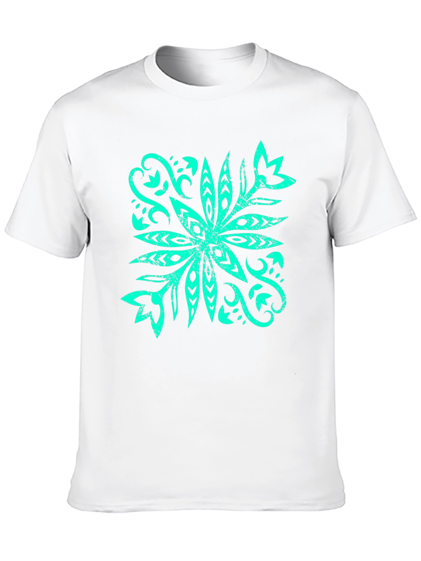 Camiseta Negra con Diseño Floral Turquesa